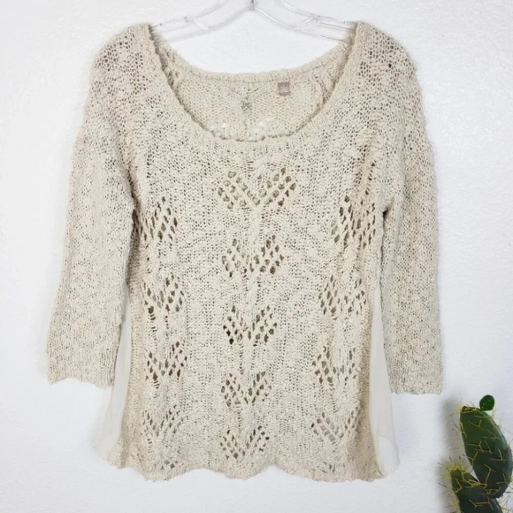 Anthropologie Knitted & Knotted Crochet Boho Open Knit Pullover Top size S
